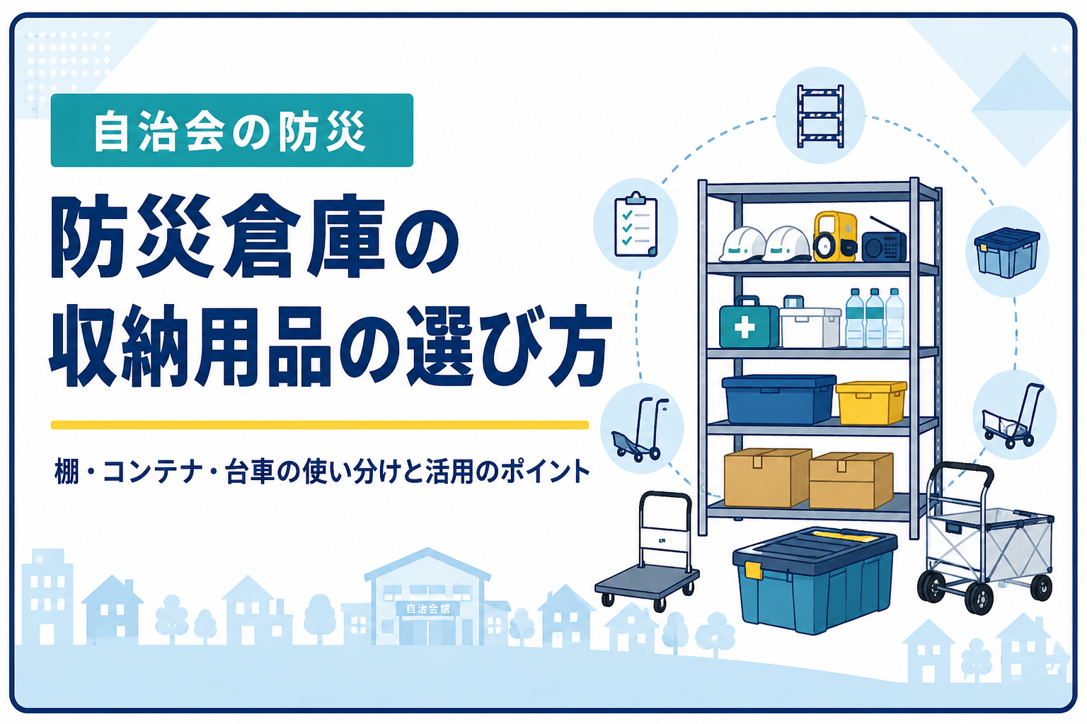 自治会の防災倉庫におすすめの収納用品｜棚・コンテナ・台車の選び方