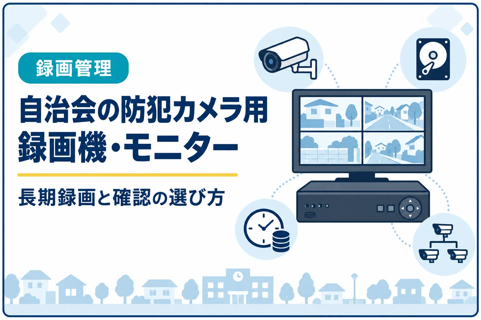 自治会の防犯カメラにおすすめの録画機・モニター｜長期録画と確認の選び方